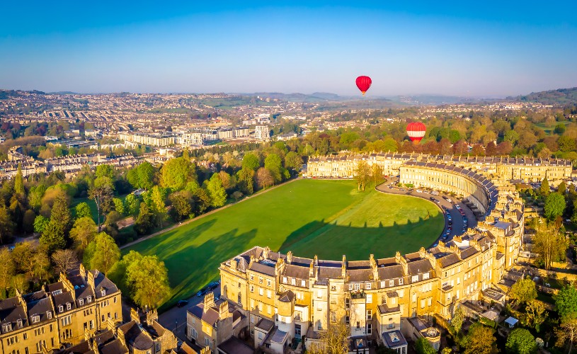 Hot air balloons over the Royal Crescent in Bath